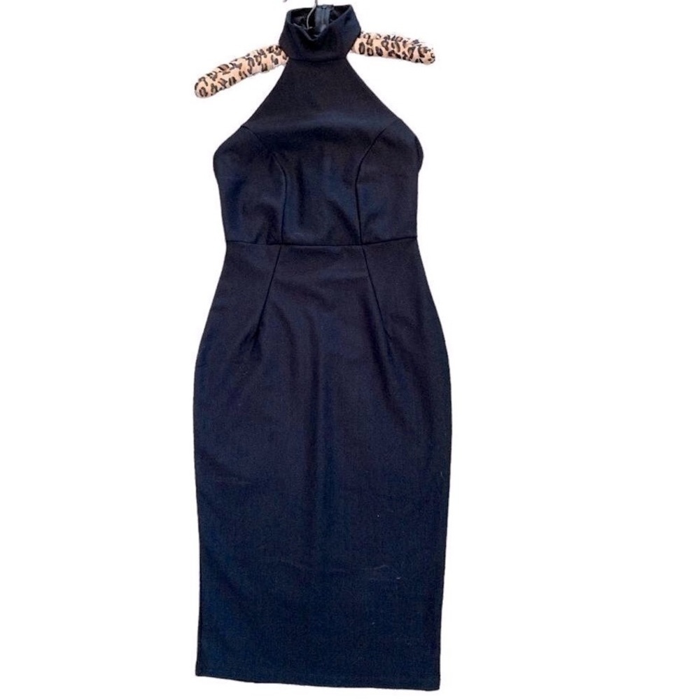 NWT Black halter neck dress Misguided sleeveless near knee length Sz 6